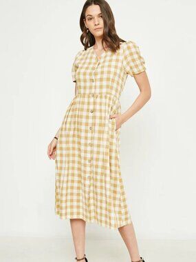 Hayden LA Mustard Buffalo Check Midi Dress 2XL